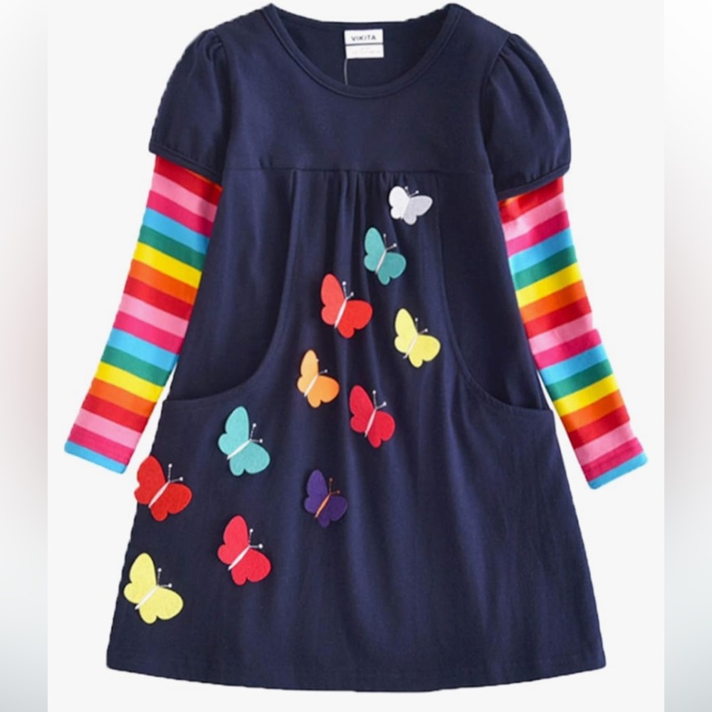 Navy Blue Butterfly Dress for Kids